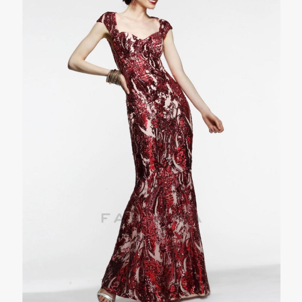 Faviana Red Sequin Cap Sleeve Prom/Pageant Dress